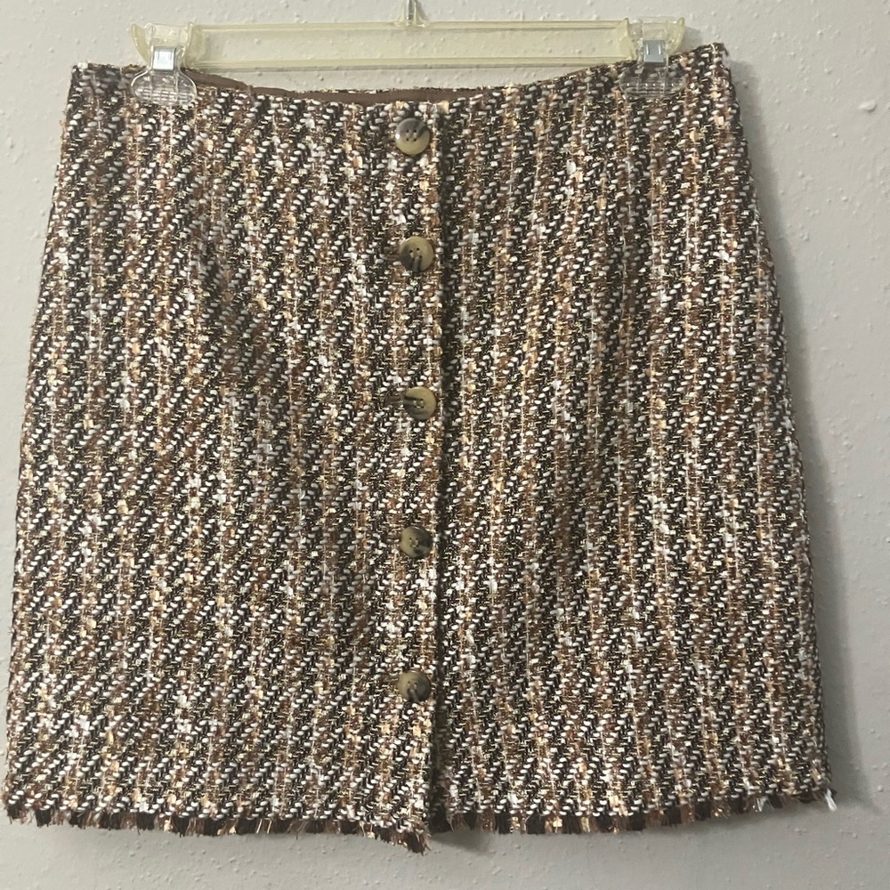 Ann Taylor Brown and Cream Tweed Pencil Skirt - Picture 2 of 8